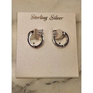 Sterling Silver Hoop Earrings With Cubic Zirconia Accents